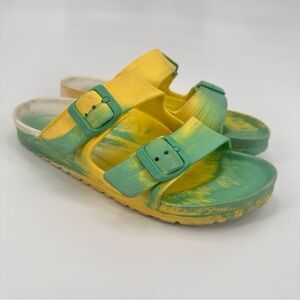 Birkenstock Green Yellow Tie Dye Arizona Lightweight EVA Sandals size 36